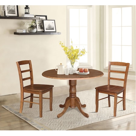 International Concepts 42 in. Dual Drop Leaf Dining Table with 2 Madrid LadderBack Chairs K42-42DP-C2-2